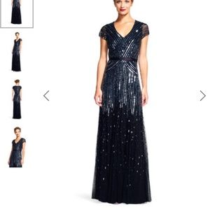 Adrianna Papell Embellished V-Neck Mesh Dress 6